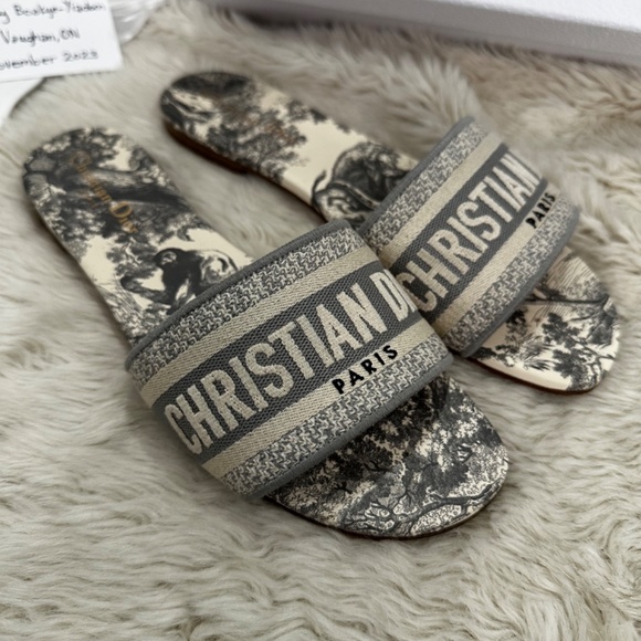 Dior Canvas Toile de Jouy Embroidered Dway Slide Sandals - Picture 5 of 8